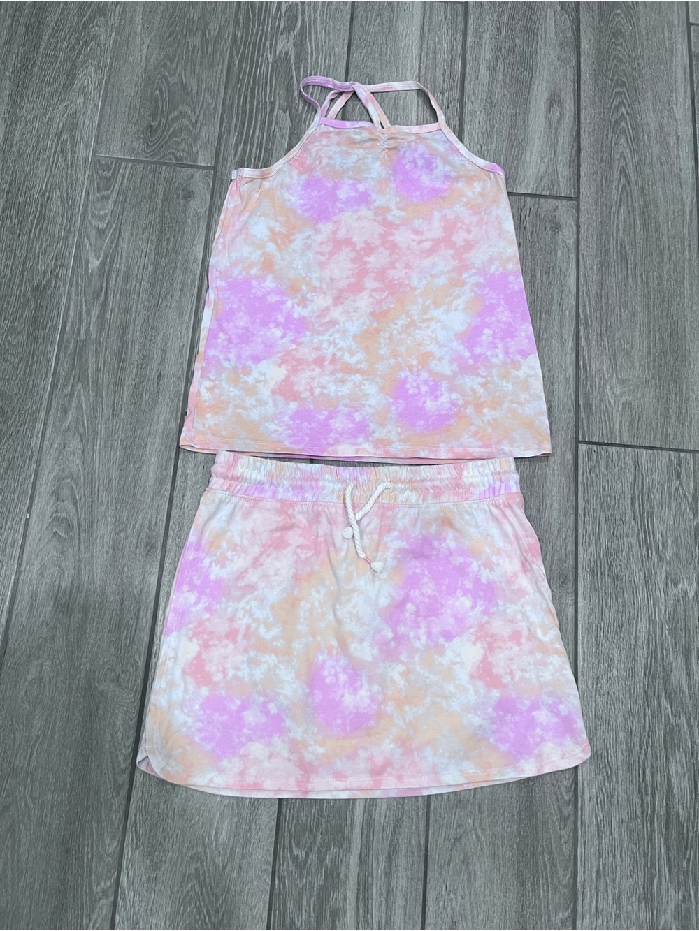 Tie-Dye Pink & Peach Halter Top with Skort Set